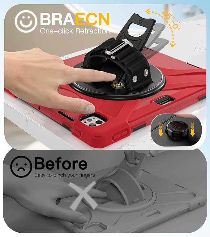 BRAECN for iPad Pro 13 inch Case M5 2025 &amp M4 2024 Heavy Duty Shockproof Protective with Pencil Holder Screen Protector 360°Rotating Stand Handle &amp Shoulder Strap Full Body Cover Kids Friendly
