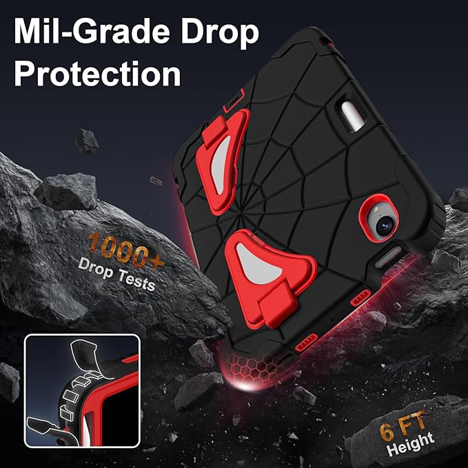 Case for iPad mini 7 (A17 Pro) 2024 iPad mini 6 2021 8.3-Inch Kids Friendly Shockproof Cover with Kickstand Shoulder Strap Pen Holder Support Pencil Pro &amp Pencil USB-C Black Red