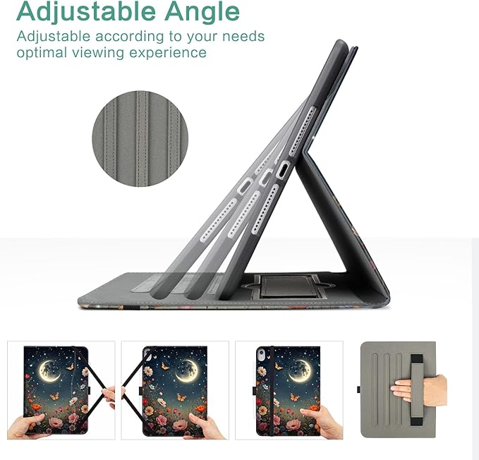 Vimorco Case for iPad (A16) 11th Generation 11 inch (2025)for iPad 10th Gen 10.9 inch (2022) Pencil Holder&ampHand Strap&ampPocketMultiple Stand Protector Folio CoverAuto Wake/SleepBlack Moon F