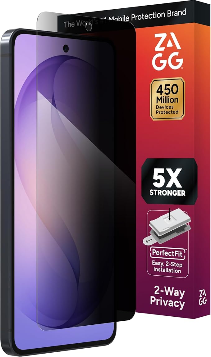 ZAGG Glass Elite Privacy Samsung Galaxy S26 Screen Protector - Tempered Glass 5X Stronger Impact Protection 2-Way Privacy Filter Smudge-Free ClearPrint Case Friendly Easy Install