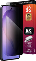 ZAGG Glass Elite Privacy Samsung Galaxy S26 Screen Protector - Tempered Glass 5X Stronger Impact Protection 2-Way Privacy Filter Smudge-Free ClearPrint Case Friendly Easy Install