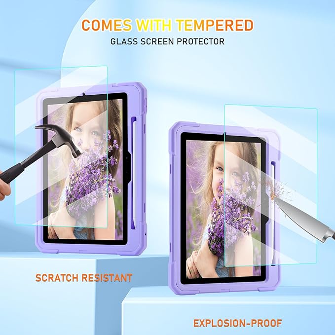 KCJ for iPad Pro 11 Case (M4) 2024with Tempered Glass Screen ProtectorCute Protective Case with Folding Stand/Pencil Holder/Shoulder Strap for iPad Pro 11 2024 (5th Generation) (Light Purple)