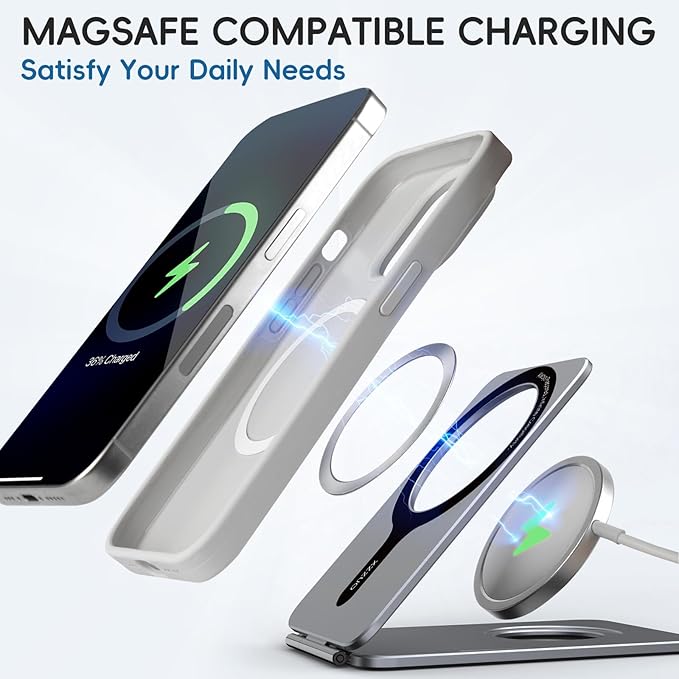 Cell Phone StandAdjustable Height and Angle Foldable Phone Holder for Desk Aluminum Cell Phone HolderStrong Magnetic Phone Stand Compatible with iPhone 16/15/14/13/12 Series (Grey)