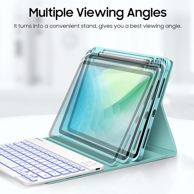Fintie Backlit Keyboard Case for iPad Air 11-inch M4/M3/M2 (2026/2025/2024) iPad Air 5th/4th Gen 10.9 Inch - Soft TPU Cover with 7 Color Backlight Detachable Bluetooth Keyboard Emerald Marble