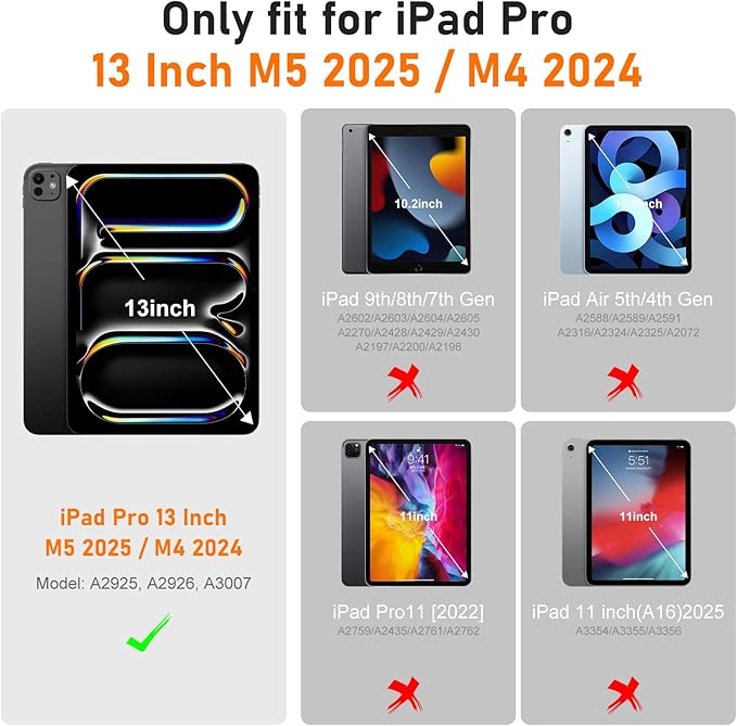 Case for iPad Pro 13 Inch M5 2025 / M4 2024 Auorld for iPad Pro 13 Inch M5 2025 with Screen Protector 360 Degree Rotating Stand Shoulder Strap Pencil Holder Purple Mint