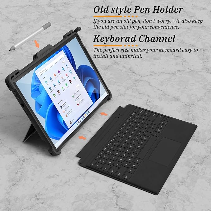 Microsoft Surface Pro 11/10/9 Case with Hand &amp Shoulder Strap Pen Holder Compatible with Type Cover Keyboard Rugged Protective Cover