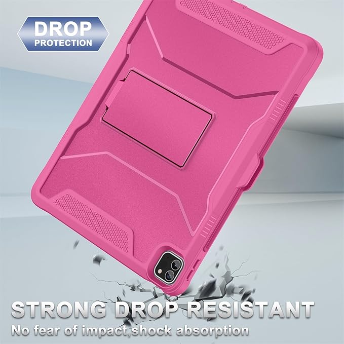 Soke Case for iPad Pro 12.9 Inch 6th/5th/4th Generation(2022/2021/2020 Release) Rugged Shockproof Protective Cover with Built-in Kickstand for Apple iPad Pro 12.9 - Hot Pink