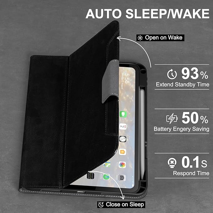 Gexmil Leather Case for iPad (A16) 11th Generation 11 Inch 2025 iPad 10th Generation 10.9 Inch 2022Protective Cover with Pencil HolderMagnetic ClosureAuto Sleep/WakeSanded Black