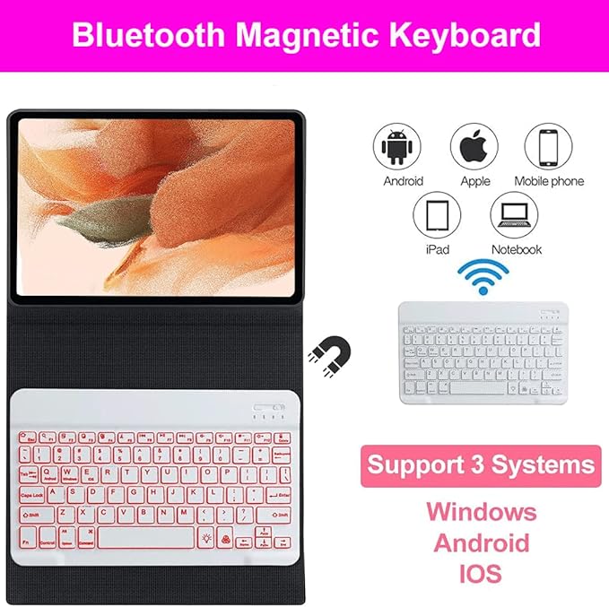 Keyboard Case for Samsung Galaxy Tab S10+ Plus/S9 Plus S9 FE+/S8 Plus S8+/S7 Plus S7+ S7 FE 12.4 Inch Backlit Keyboard case with Pen Holder Pink