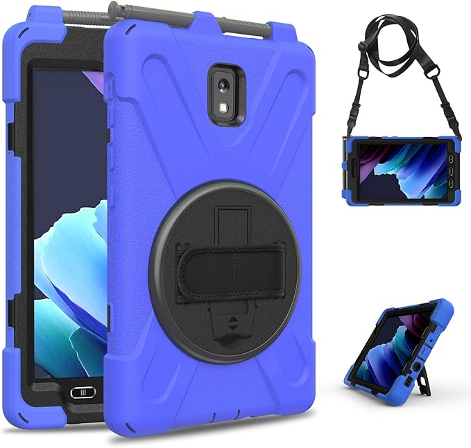 Case for Samsung Galaxy Tab Active 3 8 T570 T575 T577 Heavy Duty Shockproof Rugged 3 Layer Kids Durable Case with 360 Swivel Kickstand Shoulder Strap &amp Hand Strap