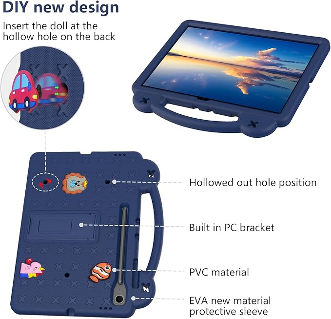 Compatible with Samsung Galaxy Tab S10 FE+ 13.1 inch 2025 Tablet Case Kids Friendly Universal Lightweight Shockproof Protective Case with Shoulder Strap &amp Stand Handle Navy Blue