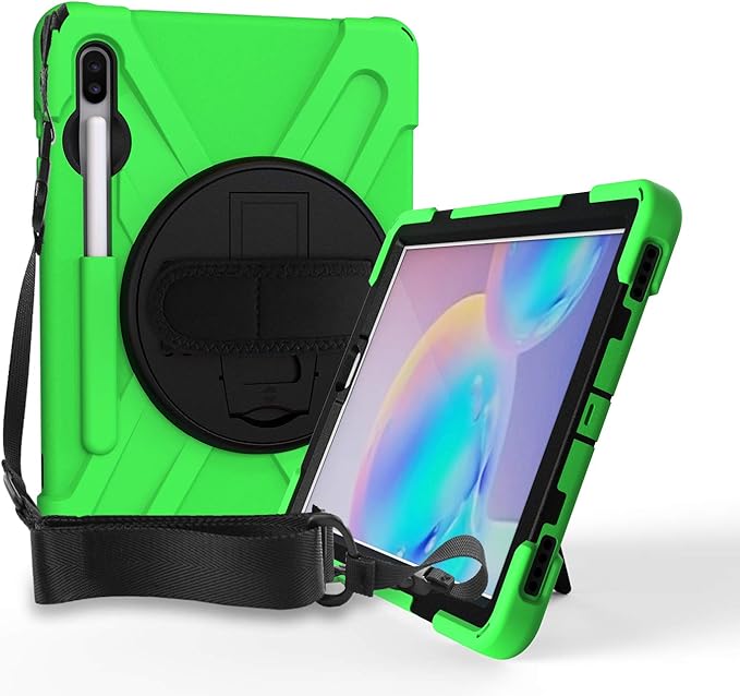 KIQ Galaxy Tab S7 Case 11 Shockproof Heavy Duty Durable Dual-Layer Cover Kickstand Hand Strap Shoulder Carrying Sling for Samsung Galaxy Tab S7 T870/ Samsung Galaxy Tab S8 X700 (Shield Green)