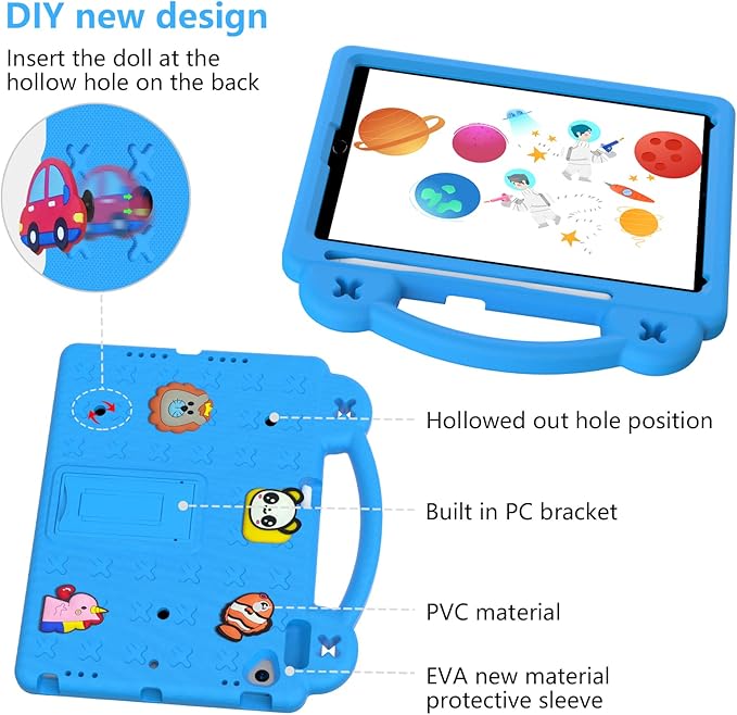 Dteck for iPad 9th/8th/7th Generation 10.2 Kids CaseCartoon Panda Shockproof Rugged Lightweight Convertible Handles Stand Kid Friendly Case with Pencil Holder for iPad 10.2 2021/2020/2019Sky Blue