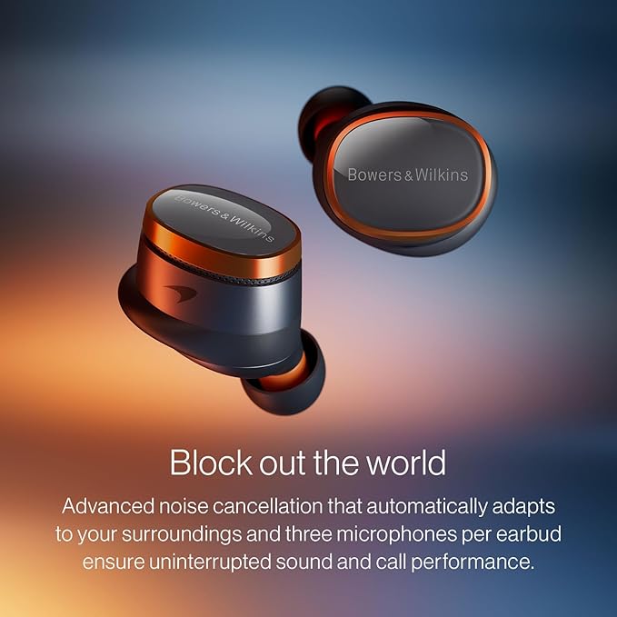 Bowers &amp Wilkins Pi8 McLaren Edition Wireless Earbuds in-Ear Bluetooth Earphones with Qualcomm Chipset &amp aptX Lossless Active Noise Cancelling Earbuds 3 Built-in Mics 15-Min Quick Charging