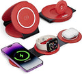 Hicober 3 in 1 Wireless Charging Station for Apple Watch and iPhone Air 17 16 15 14 13 12 Pro Max/Plus Magnetic Foldable Wireless Travel Charger Station Stand for Airpods iWatch All Series Dark Red