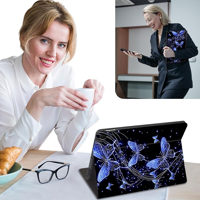 Slim Case for Samsung Galaxy Tab A9+ / A9 Plus 11 2023 (SM-X210/X216/X218) Lightweight PU Leather Multi-Angle Viewing Smart Stand Shell Cover with Auto Wake/Sleep Art Butterflies