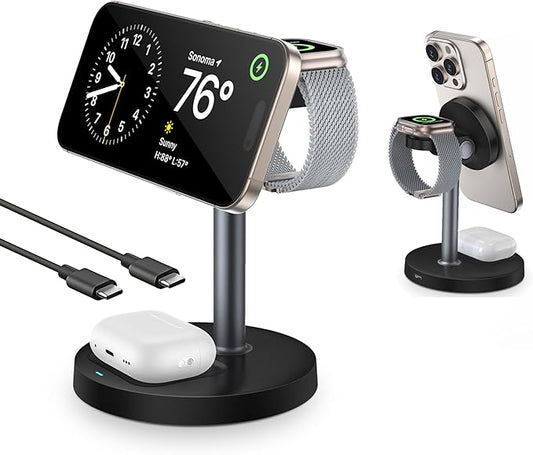 3 in 1 Wireless Charging Station for Multiple Devices 15W Fast Magnetic Wireless Charger Stand with Adjustable Angle Compatible with iPhone12-16 Series Apple Watch AirPods - Gifts for Men &ampWom