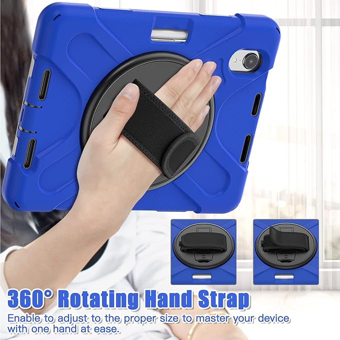 ZenRich Shockproof Case for iPad mini 7 (A17 Pro) 2024/ iPad mini 6th 2022 Heavy Duty Rugged Case with Pencil Holder/360°Rotating Kickstand/Handle/Carrying Shoulder BeltBlue
