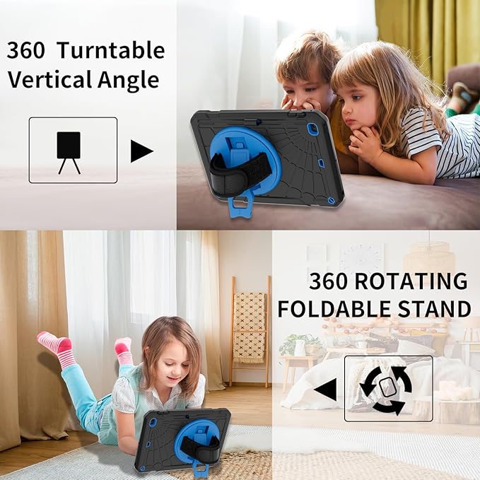 Case for iPad mini 5/4 with Screen Protector Pencil Holder [360 Rotating Hand Strap] &amp Stand Drop-Proof Case for iPad mini 5th/4th Generation 7.9 inch(Black+Sky Blue)