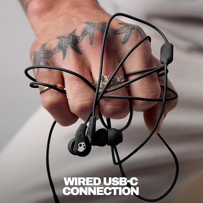 Skullcandy Set USB-C Wired Earbuds with Noise Isolating Fit in-Line Microphone Call and Track Control for iPhone Android Ear Gel Sizes Included for Custom Fit - True Black