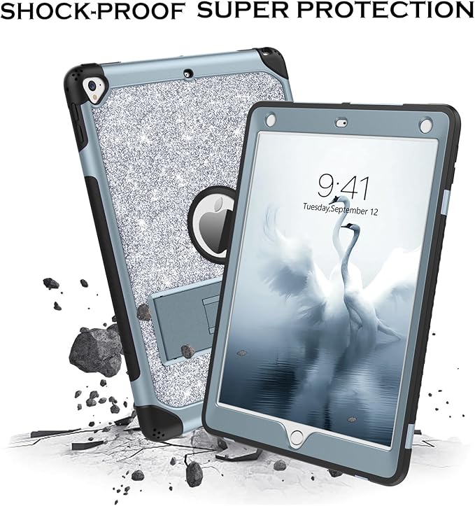 YINLAI Case for iPad 6th GenerationiPad 5th Generation CaseiPad 9.7 CaseGlitter Women Shockproof Drop Protection Cover with Kickstand iPad 9.7 inch iPad Air2 A1893/A1954/A1822/A1823Titanium Blue