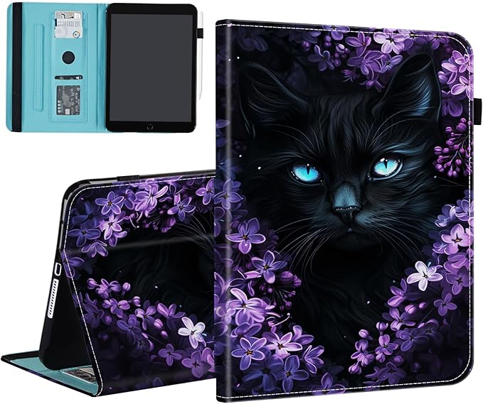 Case for Samsung Galaxy Tab A11 / Tab A9 8.7-Inch 2025/2023Card Slot PU Leather TPU Case Pen Holder Auto Wake SleepCute Flower Cat