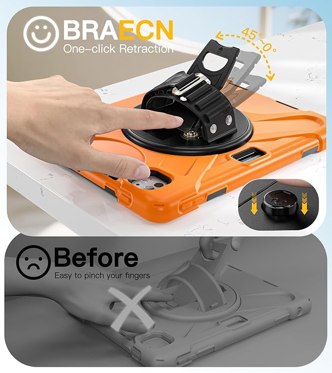 BRAECN Case for iPad Pro 11 inch M5 2025 &amp M4 2024 4 Layers Heavy Duty Full-Body Protection Screen Protector Pencil Holder 360° Rotating Handle Kickstand Shoulder Strap Kids Friendly