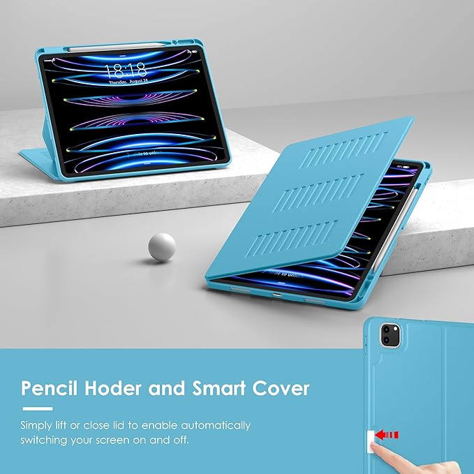 VIKESI Case for iPad Pro 12.9 6th / 5th / 4th / 3rd Generation Case 2022/2021/2020/2018Multiple Angles Magnetic Stand CoverShockproof Soft BackPencil Holderand Auto Sleep/WakeSky Blue