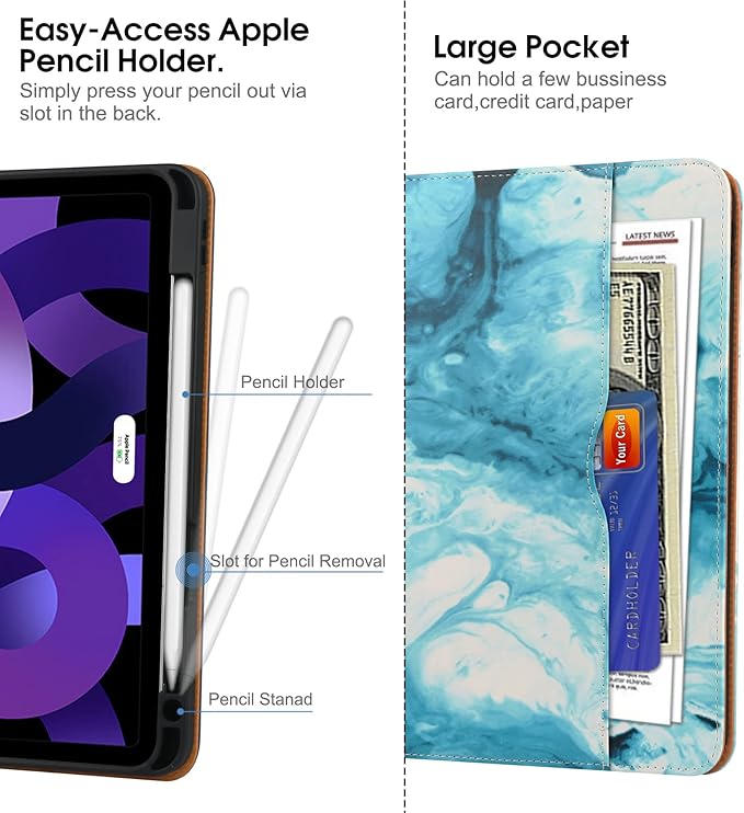 for iPad Air 5th/4th Generation Case 2022/2020 for iPad Air 10.9 Inch Case Cover with Built-in Pencil Holder and Hand Strap Auto Sleep/Wake Multiple Viewing Angles for iPad Air 5/4 Gen Green Cloud