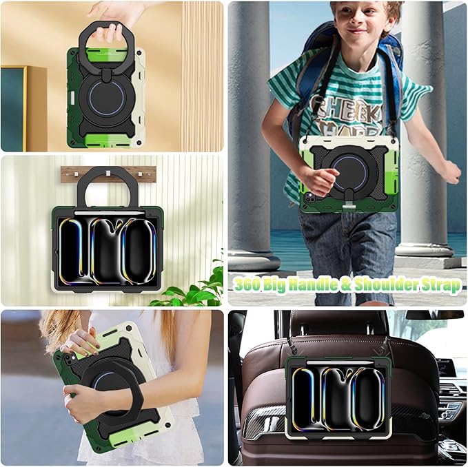 ROISKIN for iPad Pro 11 inch Case (M5/M4 (2025/2024)) Pro 11'' 6th/5th Gen -with HD Screen Protector 360 Kickstand/Handle Shoulder Strap Pen Holder Heavy Duty Military Grade - Kids Friendly