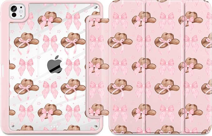 Case for iPad Pro 13 inch (M5) 2025 (M4) 2024 Release with Pencil Holder - Aesthetic Cute Preppy Design Trifold Cover with Soft TPU Bumper Clear Back Auto Sleep/Wake for Girls Women Hat