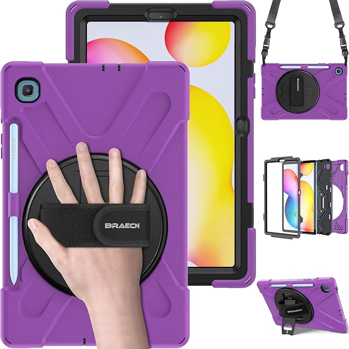 BRAECN for Samsung Galaxy Tab S6 lite Case 10.4 inch 2024/2022Rugged Shockproof Case with 360 Rotating Hand Strap&ampKickstand Shoulder Strap S Pen Holder for Samsung Galaxy Tab S6 Lite Tablet
