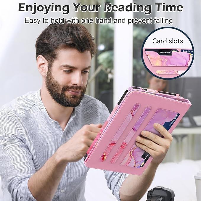 Case for 10 &amp 10 Plus Tablet (13th/ 11th Generation 2023/2021 Released) 360 Degree Rotating Stand PU Leather Cover with Pencil Holder Auto Sleep/Wake Pocket Design Marble Pink