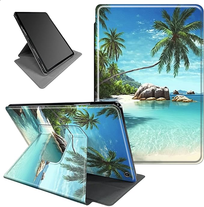 Case for All-New Fire Max 11 Tablet 13th Generation 2023 Release 11 inch 360 Rotating Degree Stand Lightweight Protective Smart Cover with Auto Wake/Sleep - Tropical Palm Sea Beach