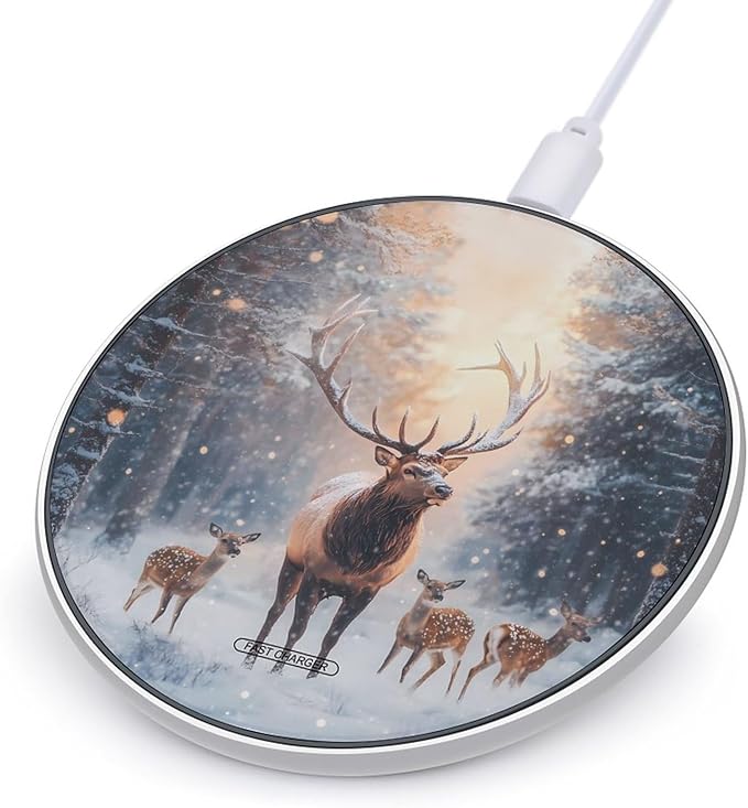 Deer Snowy Forests Mountain Wireless Charger Anti-Slip Wireless Charging Pad Slim Charger Mat for Men Women
