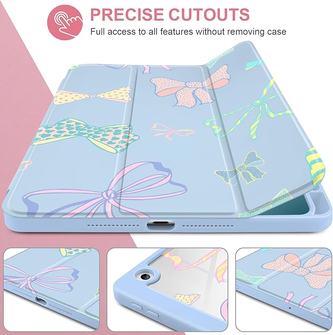 MEEgoodo Case for iPad 10.2 inchTablet Cases for iPad 9th Generation 2021/8th Gen 2020/7th Gen 2019 with Clear Acrylic Back Shell+Pencil Holder+Auto Wake/Sleep+Trifold StandHand Drawn Doodles &amp