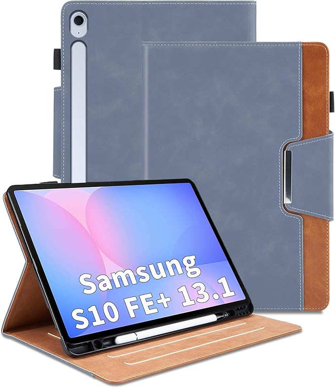 Case for Samsung Galaxy Tab S10 FE Plus 13.1 Inch 2025 Model(SM-X620/X626B) - Multi-Angle Viewing Stand Cover with Pocket and Magnetic Clasp PU Leather Business Folio Protective Case Gray