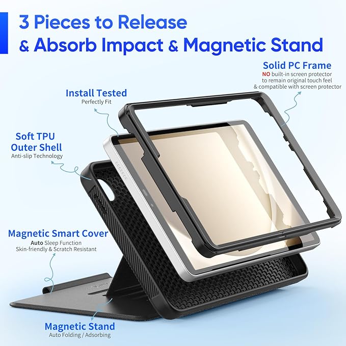 SEYMAC stock Case for Samsung Galaxy Tab A9 8.7'' Case with Magnetic Multi-Angles Stand Card Slot for Galaxy Tab A9 8.7'' SM-X110/X115/X117 (Black)