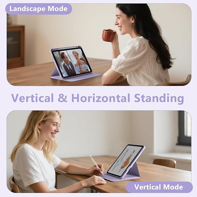 Wenlaty for iPad (A16) 11th Generation Case 11 Inch 2025 for iPad 10th Generation Case 10.9 Inch 2022 with Pencil Holder 360° Rotating Protective Stand Cover Detachable Magnetic Back Lavender