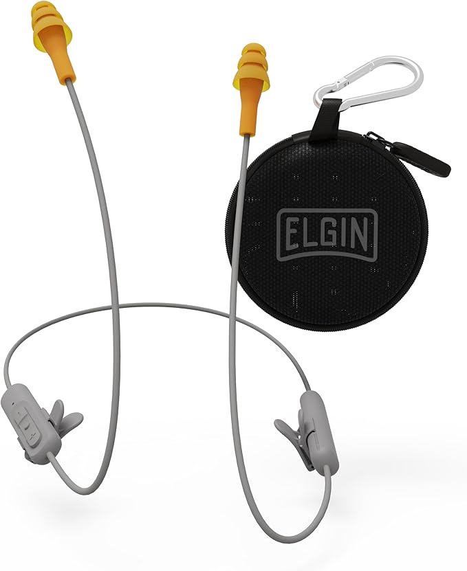 Elgin Ruckus Wireless Bluetooth Earplug Headphones 25 dB NRR Noise Canceling Mic 12-Hour Battery IP65 Sweatproof Compliant with OSHA Hearing Safety Standards