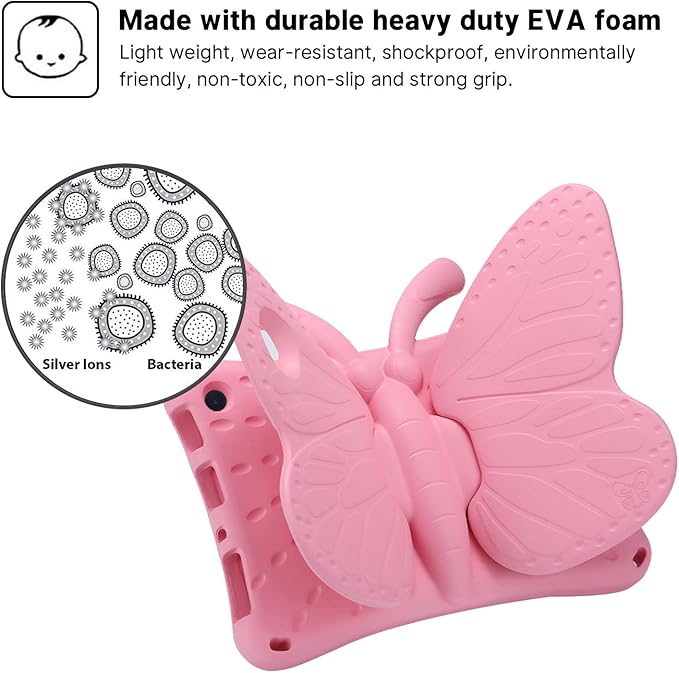 JGY Fire Max 11 Kids Tablet Case - Pretty Butterfly EVA Foam Full Cover With Stand and Pencil Holder Shockproof Rugged Case for Girls (Pink)