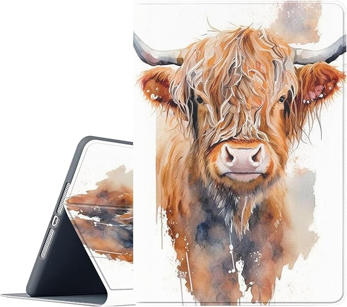 Case for iPad 10.9-Inch (iPad 10th Generation 2022)Adjustable Stand Auto Wake/Sleep Function Full Body Protection Cover - Watercolour Highland Cow