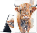 Case for iPad 10.9-Inch (iPad 10th Generation 2022)Adjustable Stand Auto Wake/Sleep Function Full Body Protection Cover - Watercolour Highland Cow