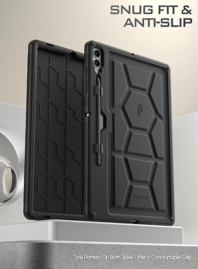Poetic TurtleSkin Case for Samsung Galaxy Tab S10 Plus (2024 Release) / S9 Plus (2023 Release) 12.4 inch Case with S Pen Holder Heavy Duty Shockproof Kids Friendly Protective Silicone Cover Black