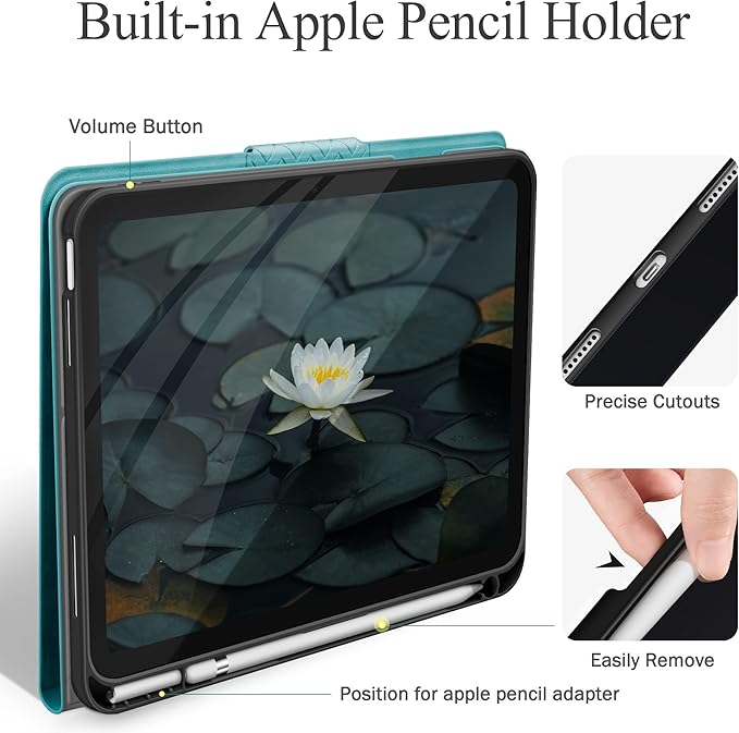 auaua Case for iPad (A16) 11th Generation 11 Inch 2025 iPad 10th Generation 10.9 Inch 2022 with Pencil Holder Auto Sleep/Wake Adjustable Stand PU Leather (Green)