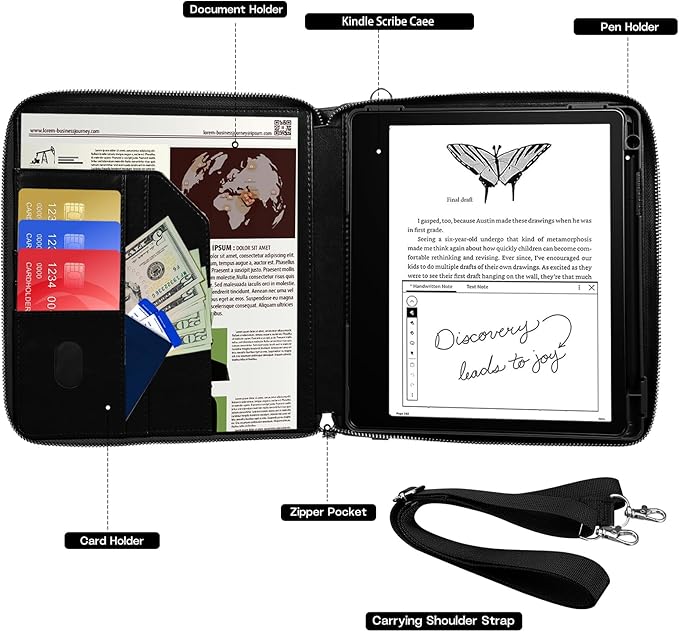 E NET-CASE Case for Kindle Scribe 10.2 inch 2024 &amp 2022 Released - Business Handheld Design Upgraded PU Leather Cover for Kindle Scribe Digital Paper with Zipper &amp Pen Holder (Black)