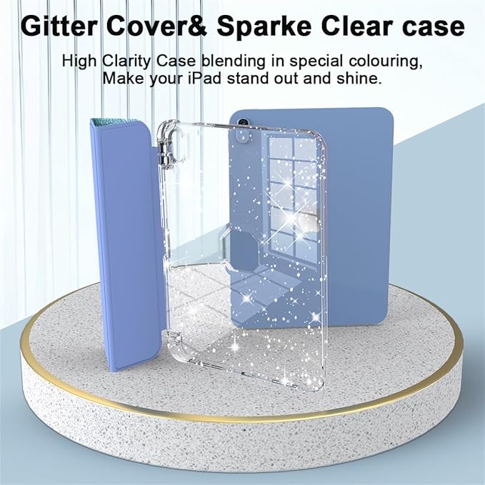 Case for iPad (A16) 11th Generation 11 inch 2025 &amp iPad 10th Generation 10.9 inch 2022 with Stand/Pencil Holder [Auto Wake/Sleep] Glitter Bling PU Leather &amp Clear Soft TPU Back Shell Blue