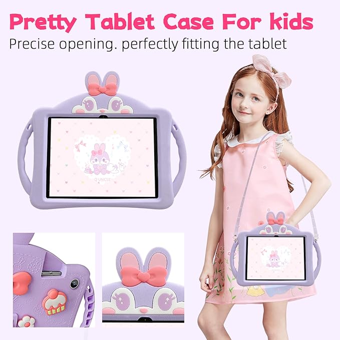 for iPad A16 Case/10th Generation Case Girls Teens Cute Cartoon 10.9 Inch 2022 Tablet Cover with Adjustable Shoulder Straps and Handle Cute Rabbit Soft Silicone Tablet Cover(Purple)