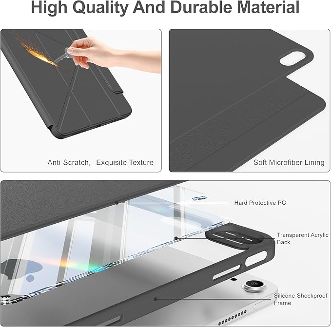 Y-Shaped Detachable Case for iPad (A16) 11th/10th Generation (2025/2022) Clear 360°Rotating Magnetic Back Multi-Stand &amp Shockproof Hybrid Cover for iPad 11/10 Auto Wake/Sleep Black