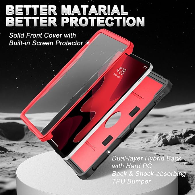 Soke Case for iPad (A16) 11th Generation 11-Inch 2025 /10th Generation 10.9-Inch 2022 with Screen Protector and Multi-Angle Kickstand Rugged Full Body Heavy Duty Protective Cover - Black Red